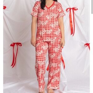 Fighting Eel Red and White Checkered Pajama Set